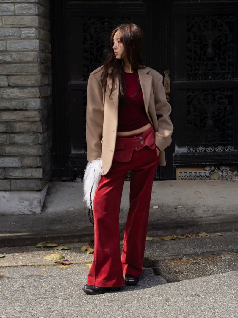 Inssense - Korean Women Fashion - #womensfashion - Corduroy Belted Layered Pocket Wide Pants - 2