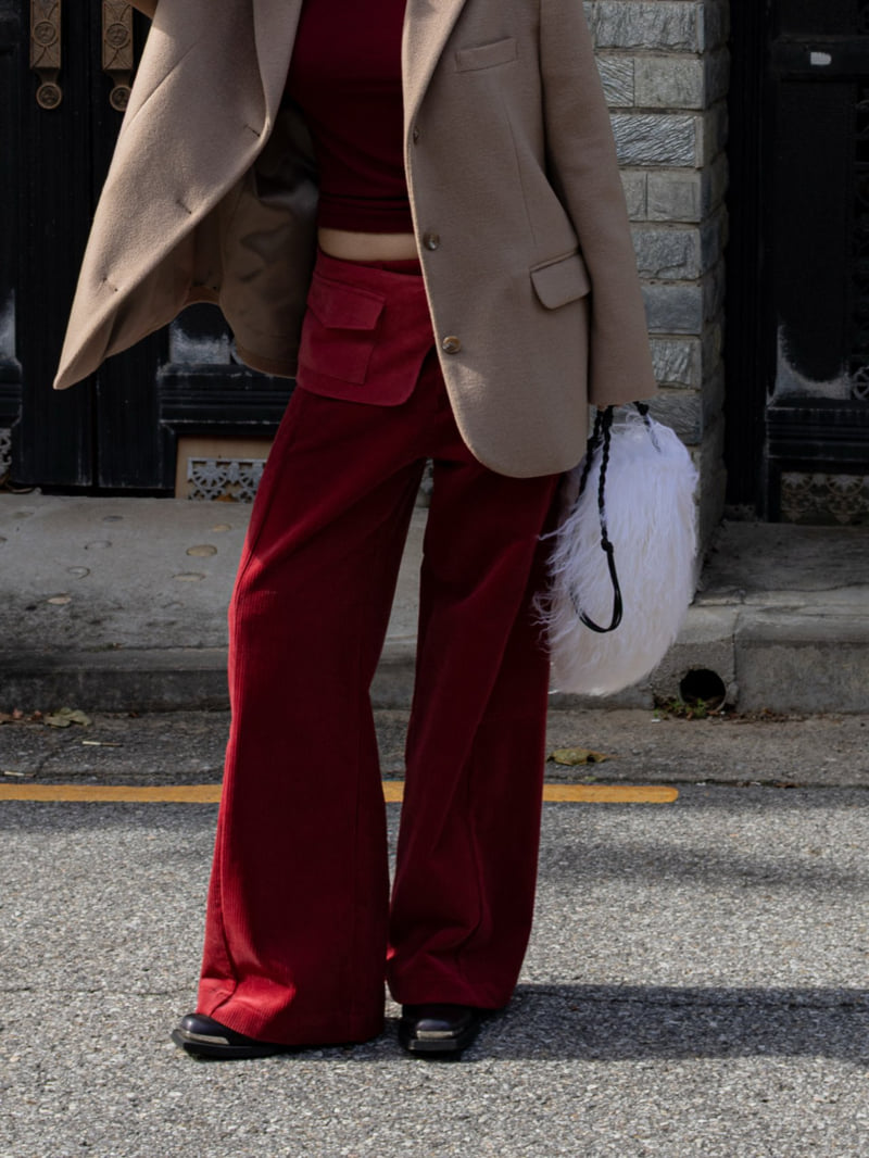 Inssense - Korean Women Fashion - #womensfashion - Corduroy Belted Layered Pocket Wide Pants - 8