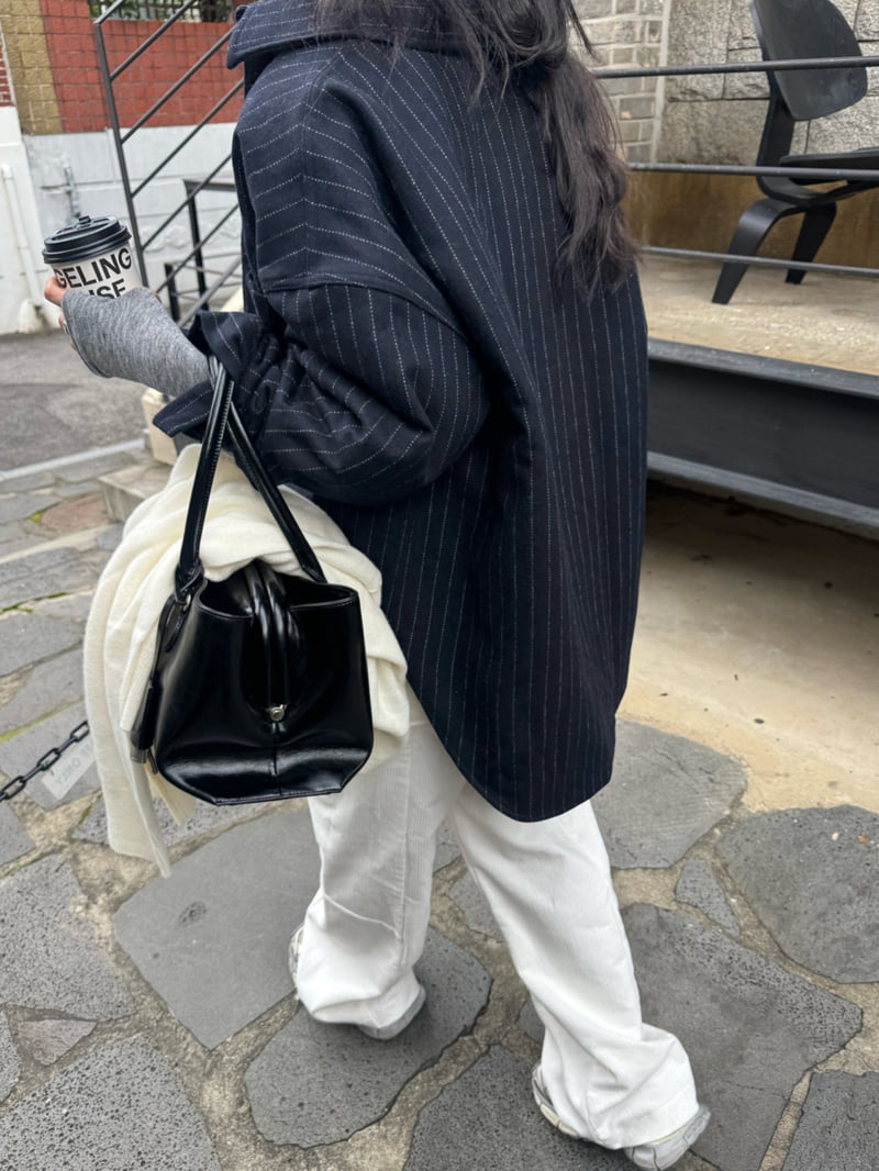 Inssense - Korean Women Fashion - #womensfashion - Wool Stripe Quilted Oversized Shirt Jacket