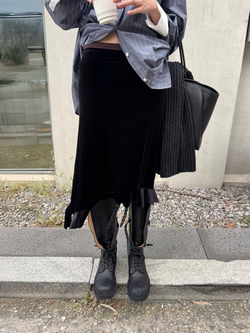 Inssense - Korean Women Fashion - #momslook - Velvet Ruffle Midi Skirt - 4