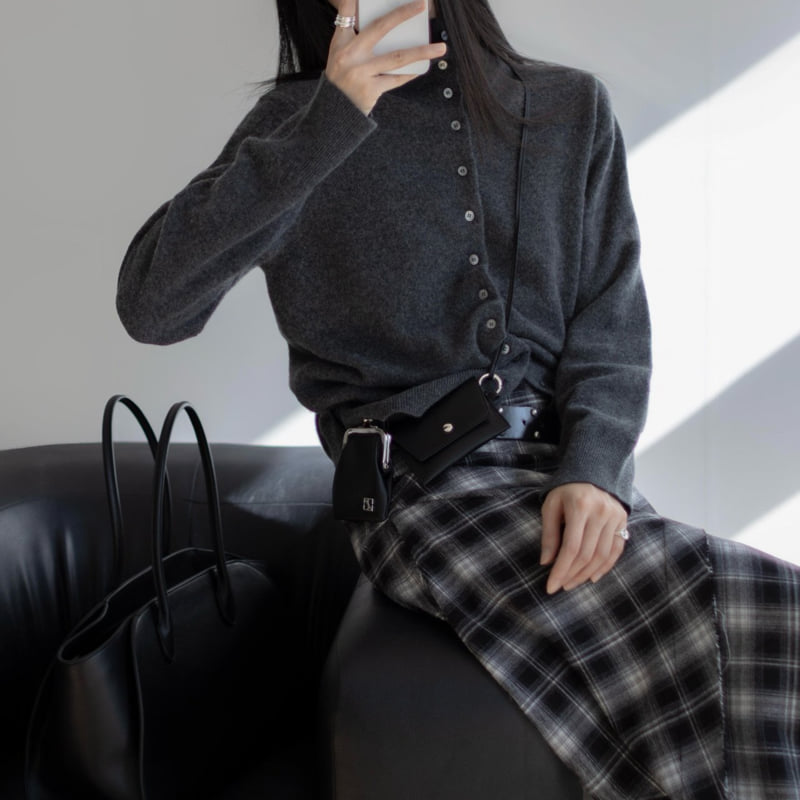 Inssense - Korean Women Fashion - #womensfashion - Merino High Neck Button Up Knit Cardigan - 3