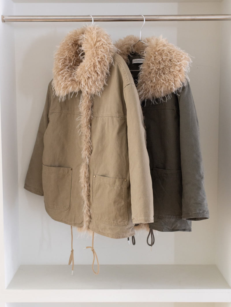Inssense - Korean Women Fashion - #womensfashion - Shearling Collar Washed Military Jumper - 12
