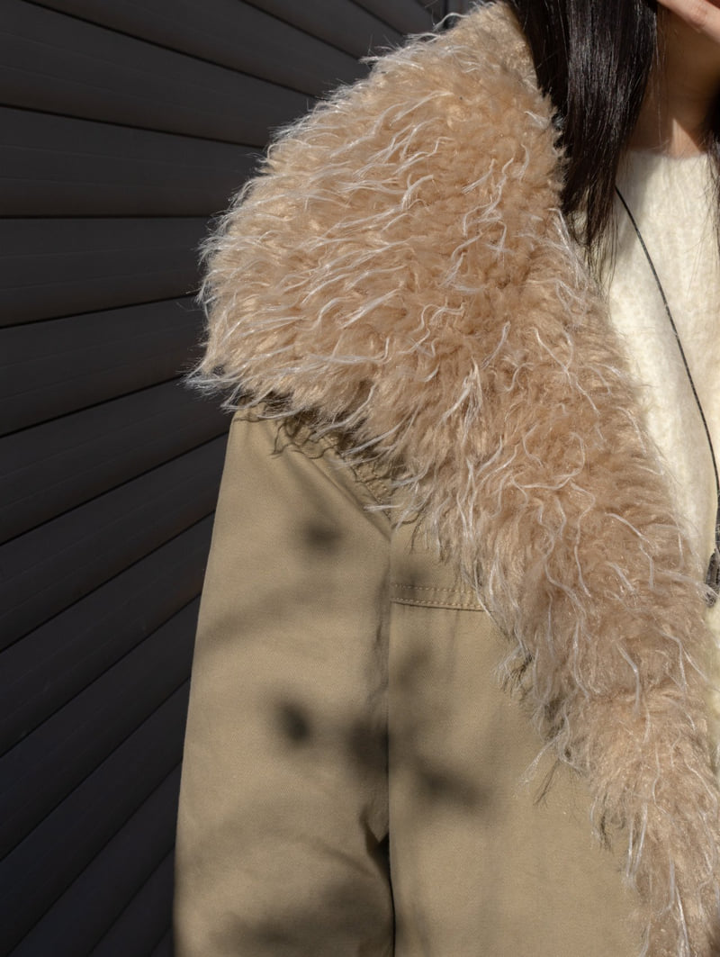 Inssense - Korean Women Fashion - #womensfashion - Shearling Collar Washed Military Jumper - 6