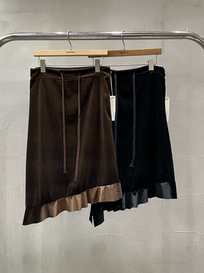 Inssense - Korean Women Fashion - #womensfashion - Velvet Asymmetric Ruffle Midi Skirt - 7