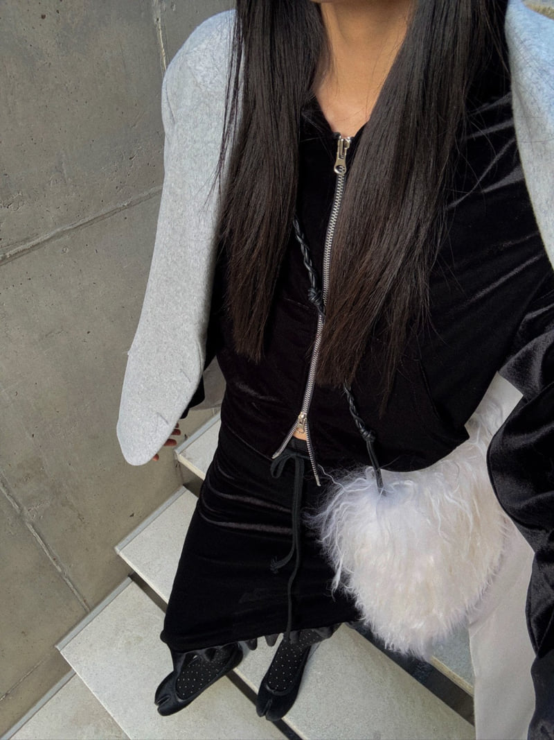 Inssense - Korean Women Fashion - #womensfashion - Velvet Two Way Cropped Zip Up Hoodie - 6