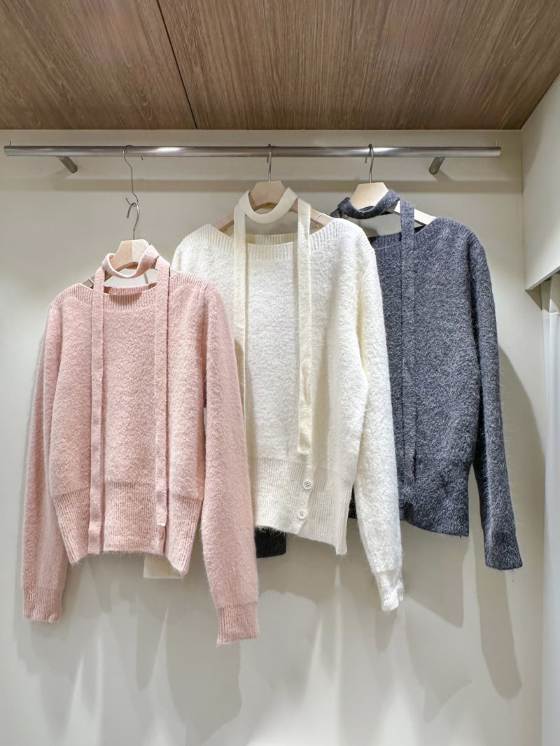 J dew - Korean Women Fashion - #momslook - Angora Boat Neck Strap Knit