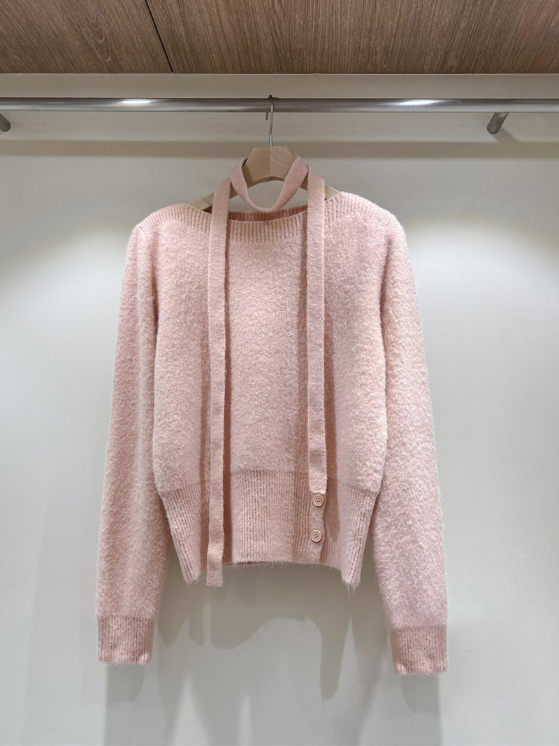 J dew - Korean Women Fashion - #momslook - Angora Boat Neck Strap Knit - 3