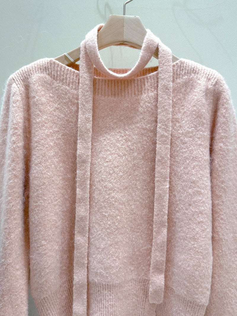 J dew - Korean Women Fashion - #momslook - Angora Boat Neck Strap Knit - 7