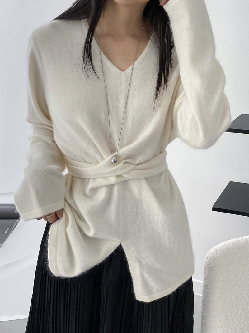 J dew - Korean Women Fashion - #momslook - Raccoon Angora Cross Slit Long Knit - 2