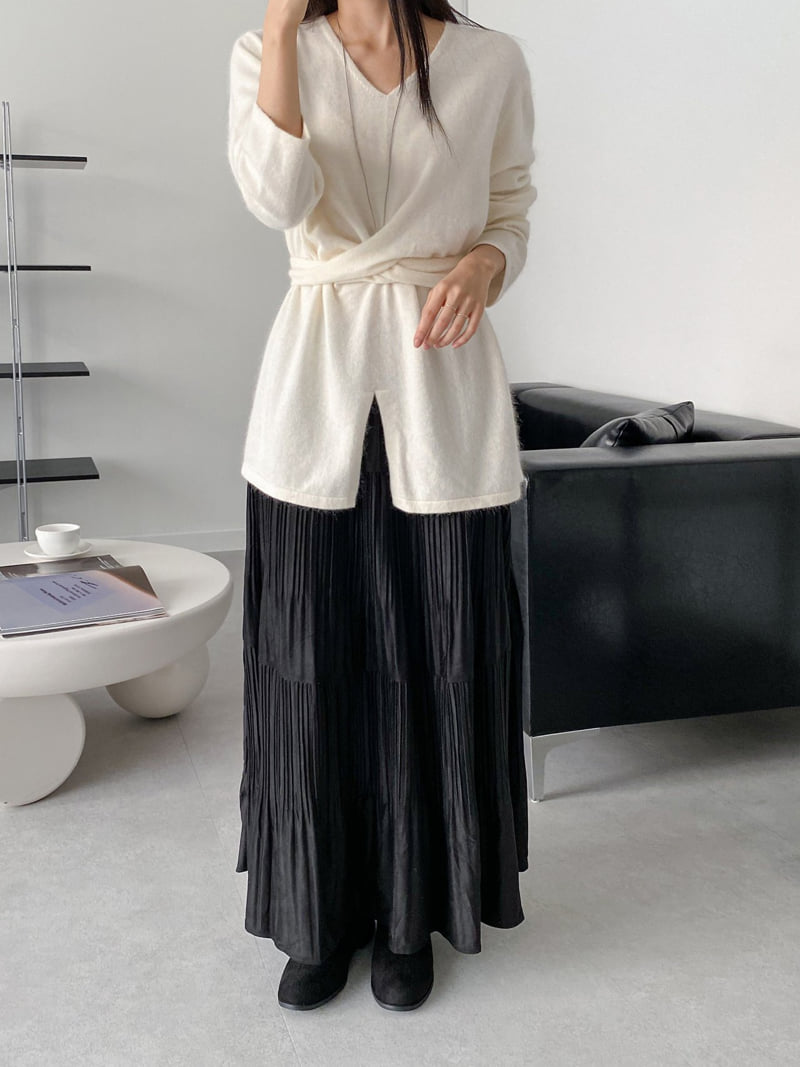 J dew - Korean Women Fashion - #momslook - Raccoon Angora Cross Slit Long Knit - 5