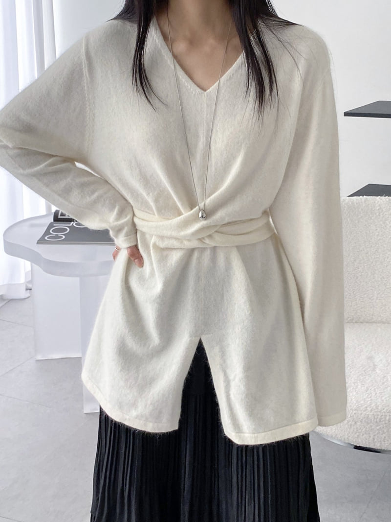 J dew - Korean Women Fashion - #momslook - Raccoon Angora Cross Slit Long Knit - 6