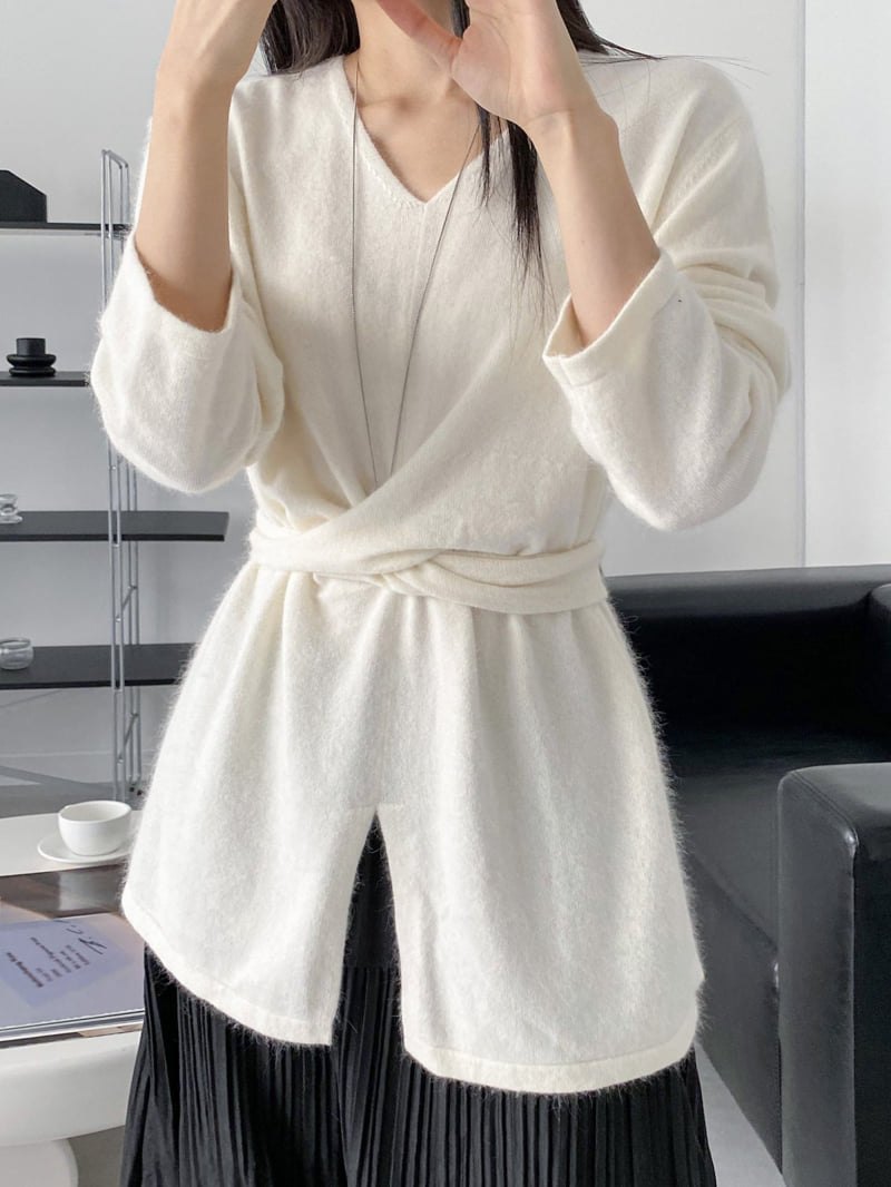 J dew - Korean Women Fashion - #pursuepretty - Raccoon Angora Cross Slit Long Knit - 10