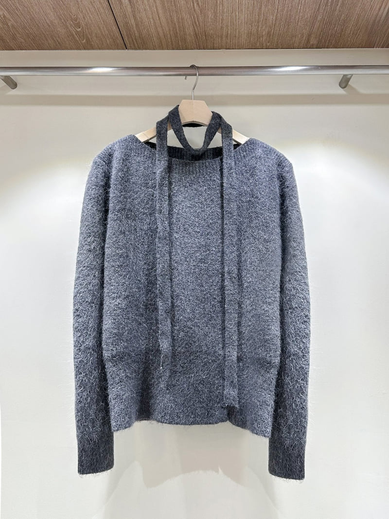 J dew - Korean Women Fashion - #momslook - Angora Boat Neck Strap Knit - 4