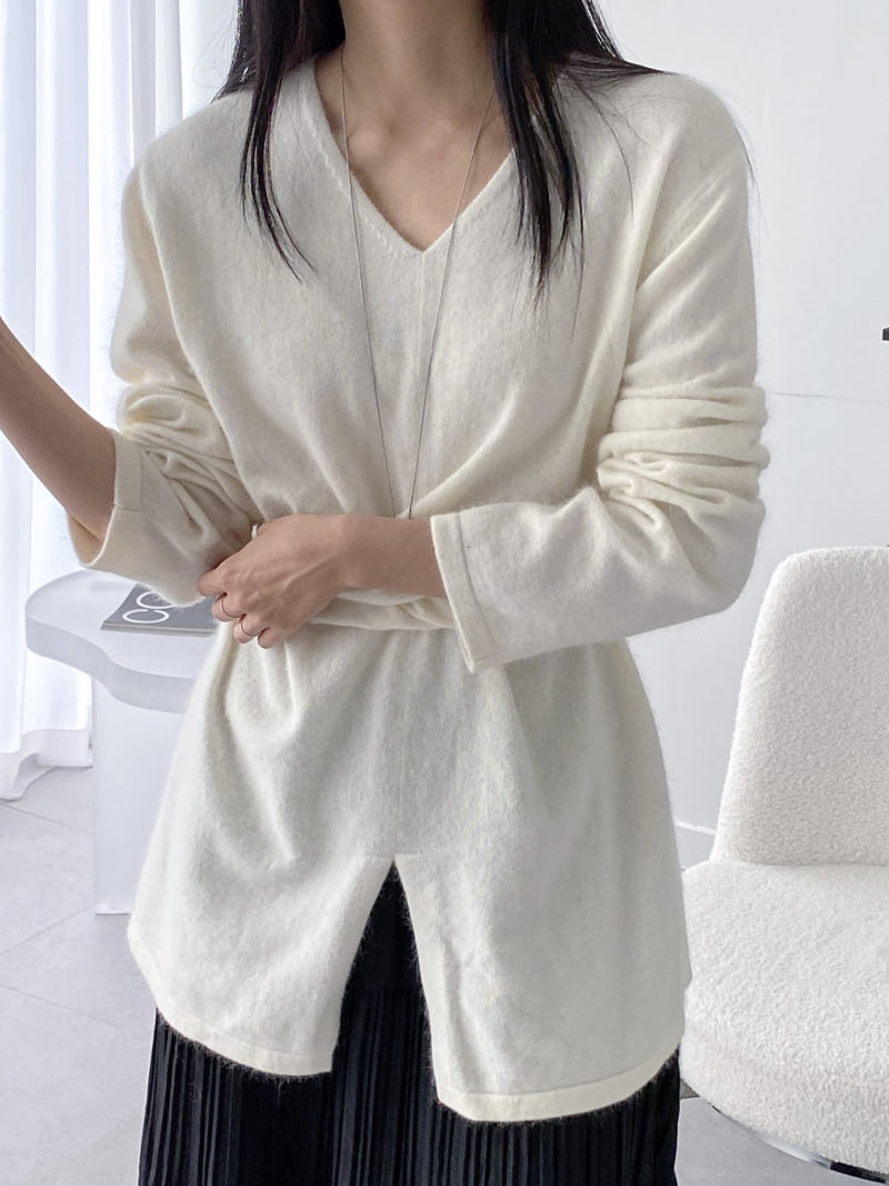 J dew - Korean Women Fashion - #womensfashion - Raccoon Angora Cross Slit Long Knit - 3