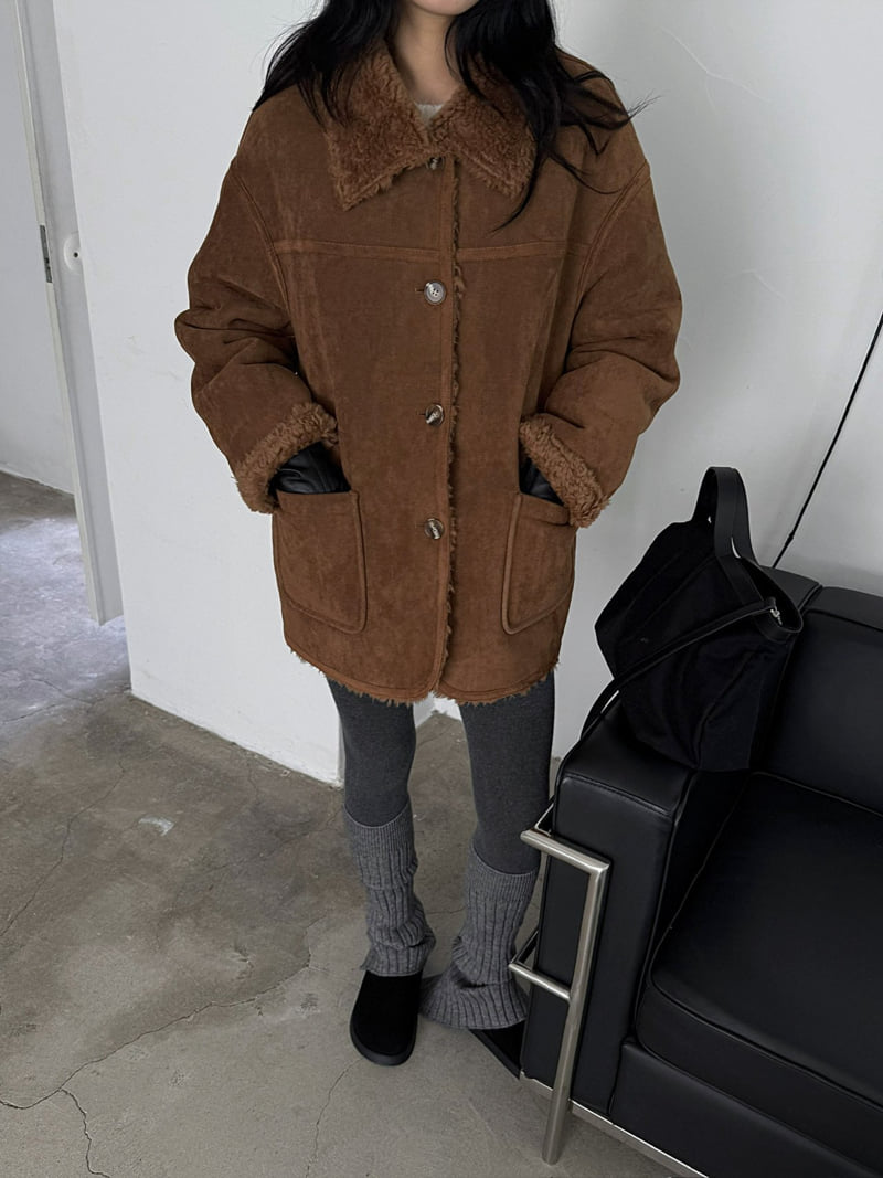 Jade Market - Korean Women Fashion - #womensfashion - Collar Reversible Shearling Coat - 4