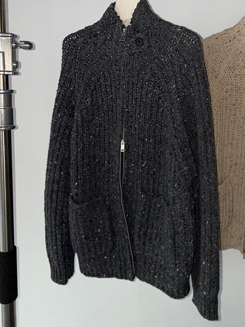 Jade Market - Korean Women Fashion - #momslook - Button Bijou Zip-up Cardigan - 11