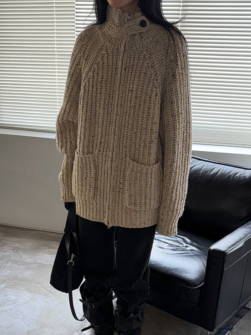 Jade Market - Korean Women Fashion - #momslook - Button Bijou Zip-up Cardigan - 3