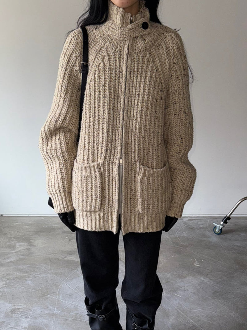 Jade Market - Korean Women Fashion - #momslook - Button Bijou Zip-up Cardigan - 7