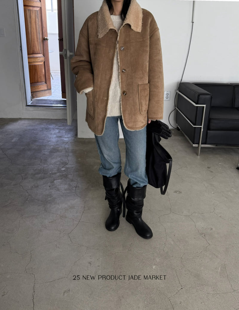 Jade Market - Korean Women Fashion - #womensfashion - Collar Reversible Shearling Coat - 11