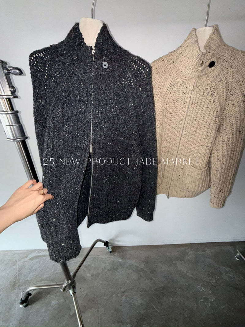 Jade Market - Korean Women Fashion - #womensfashion - Button Bijou Zip-up Cardigan - 10