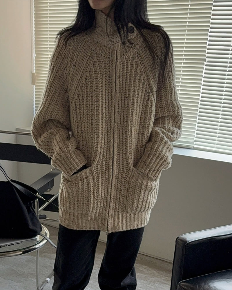 Jade Market - Korean Women Fashion - #womensfashion - Button Bijou Zip-up Cardigan - 2