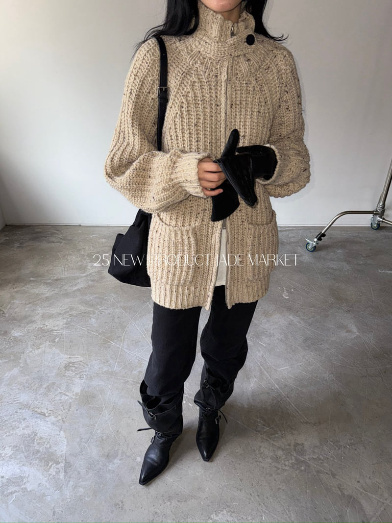 Jade Market - Korean Women Fashion - #womensfashion - Button Bijou Zip-up Cardigan - 6