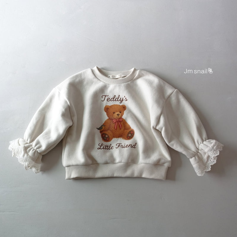 Jm Snail - Korean Children Fashion - #Kfashion4kids - Bear Graphic Sleeve Lace Tee - 2