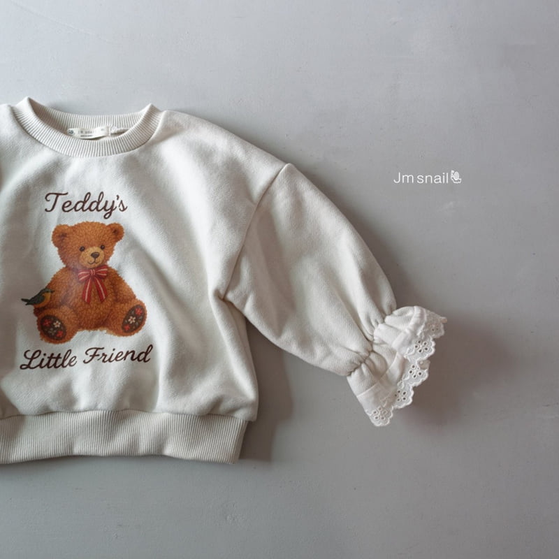Jm Snail - Korean Children Fashion - #kidzfashiontrend - Bear Graphic Sleeve Lace Tee
