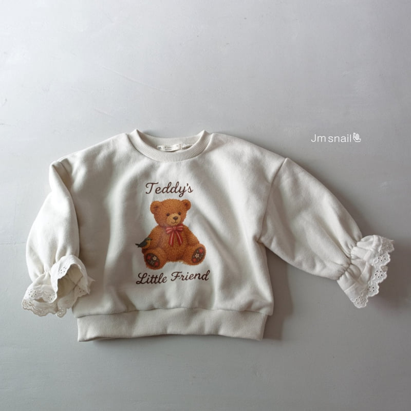 Jm Snail - Korean Children Fashion - #littlefashionista - Bear Graphic Sleeve Lace Tee - 3