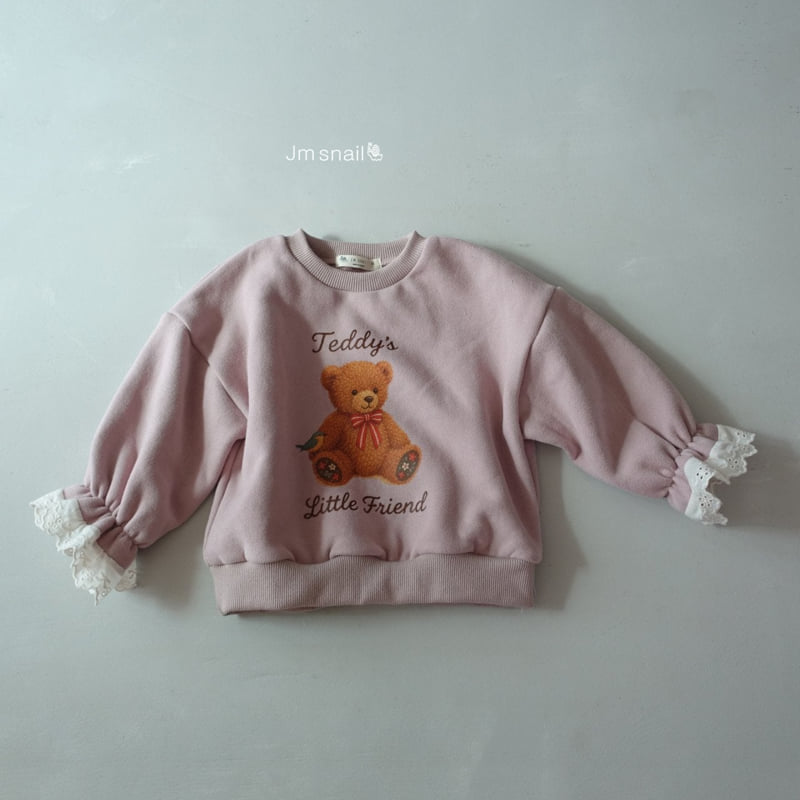 Jm Snail - Korean Children Fashion - #minifashionista - Bear Graphic Sleeve Lace Tee - 5