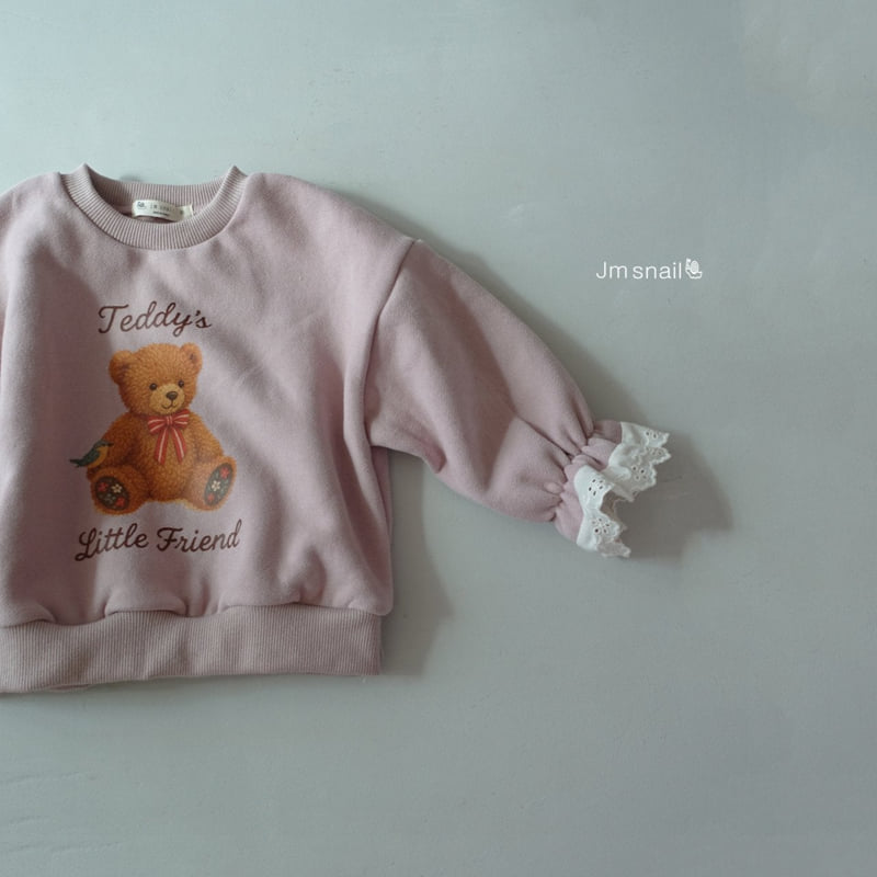 Jm Snail - Korean Children Fashion - #prettylittlegirls - Bear Graphic Sleeve Lace Tee - 6