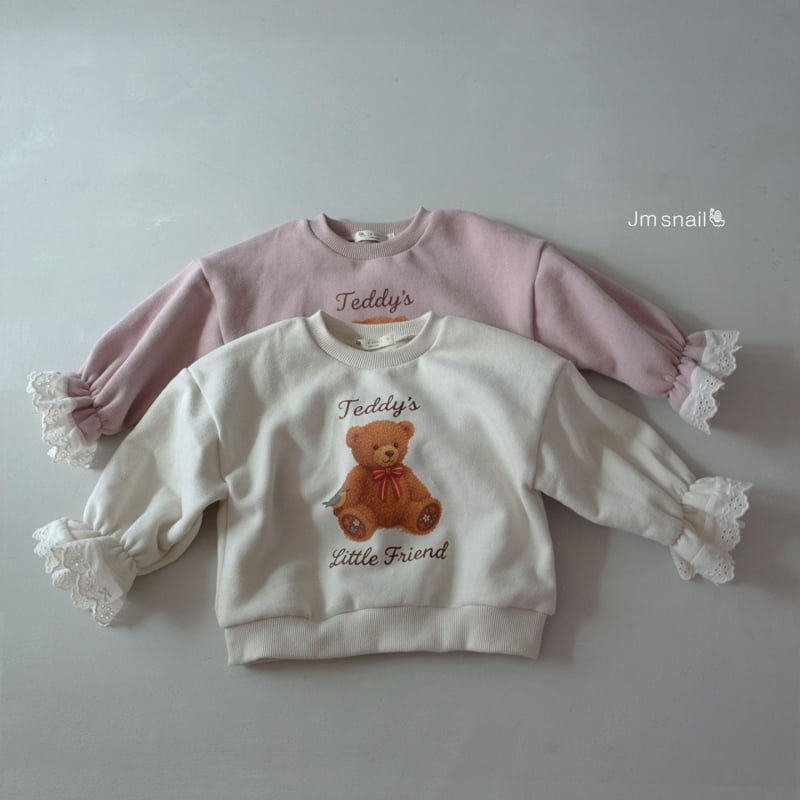 Jm Snail - Korean Children Fashion - #todddlerfashion - Bear Graphic Sleeve Lace Tee - 7