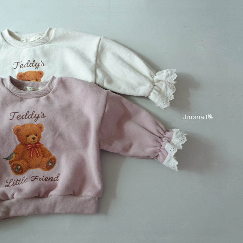 Jm Snail - Korean Children Fashion - #toddlerclothing - Bear Graphic Sleeve Lace Tee - 8
