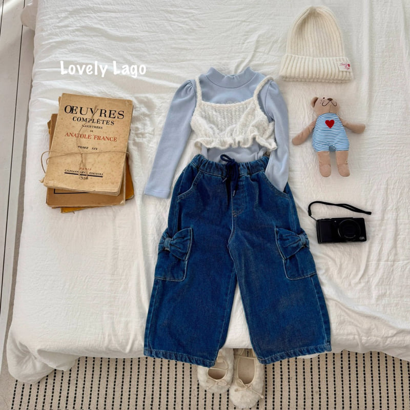 Lago - Korean Children Fashion - #fashionkids - Velvet Ribbon Denim Pants - 5