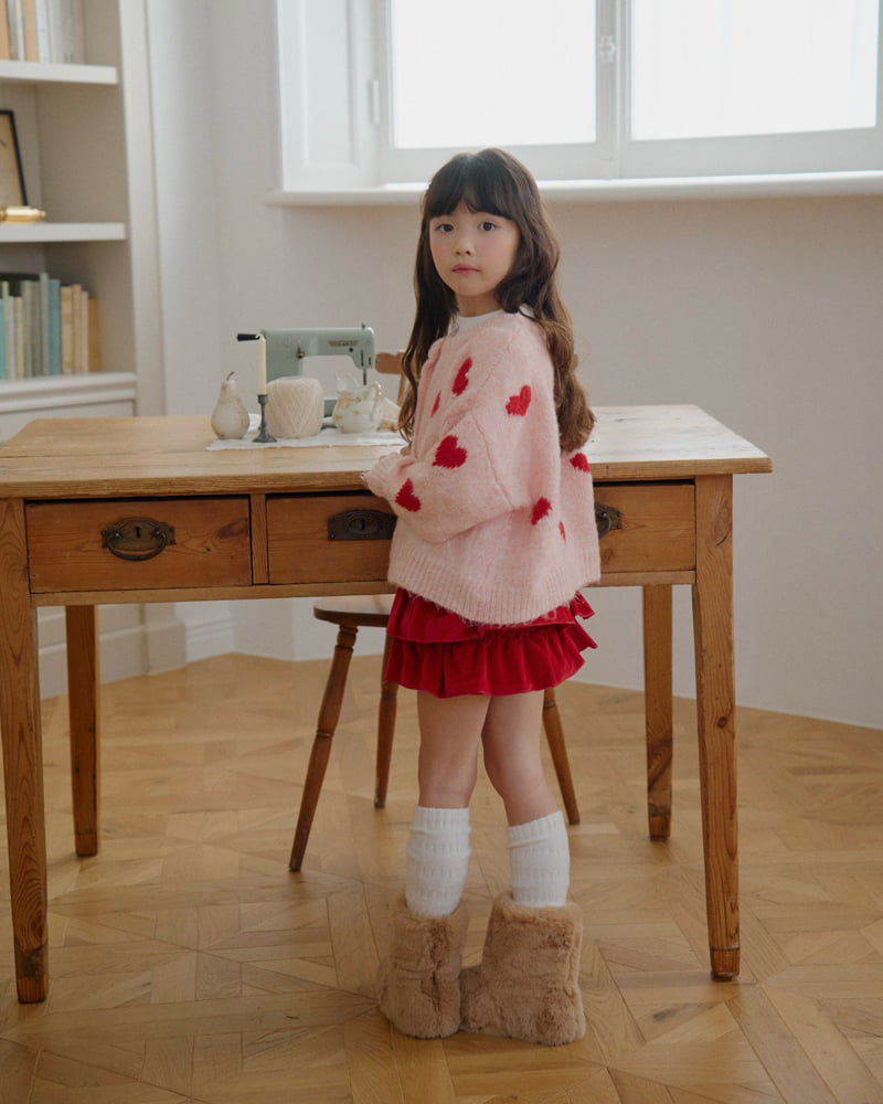 Lago - Korean Children Fashion - #kidsshorts - Heart Fluffy Cardigan - 10