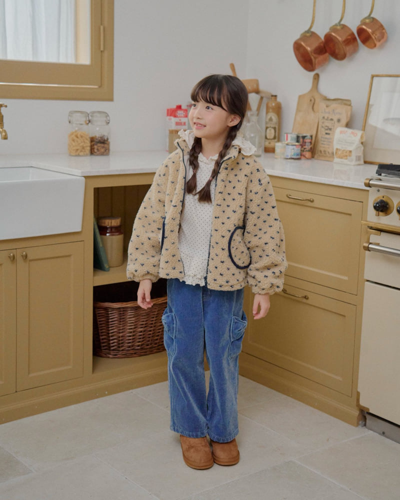 Lago - Korean Children Fashion - #kidzfashiontrend - Velvet Ribbon Denim Pants - 8