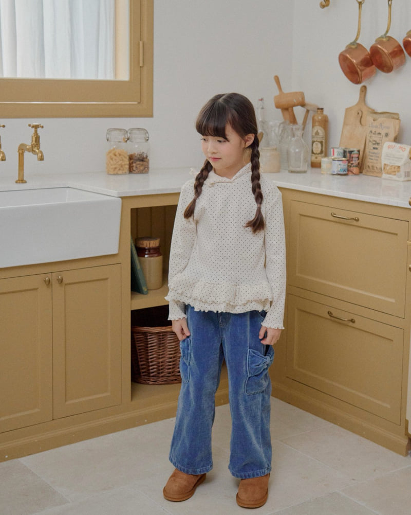 Lago - Korean Children Fashion - #magicofchildhood - Velvet Ribbon Denim Pants - 11