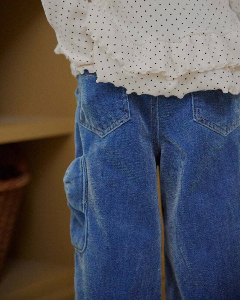 Lago - Korean Children Fashion - #minifashionista - Velvet Ribbon Denim Pants - 12
