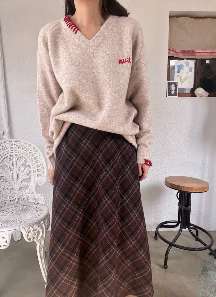 Lagrass - Korean Women Fashion - #momslook - Pie V Neck Knit - 10