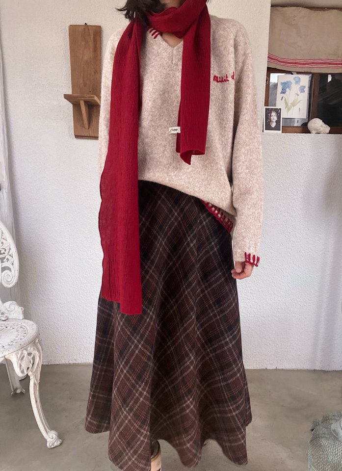 Lagrass - Korean Women Fashion - #momslook - Pie V Neck Knit - 8
