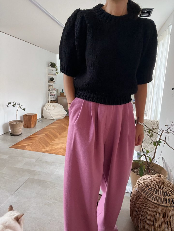 Lagrass - Korean Women Fashion - #romanticstyle - Puff Round Knit - 4