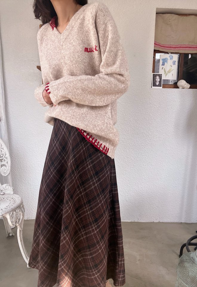 Lagrass - Korean Women Fashion - #womensfashion - Pie V Neck Knit - 3