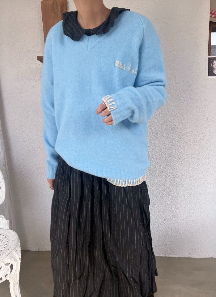 Lagrass - Korean Women Fashion - #womensfashion - Pie V Neck Knit - 7