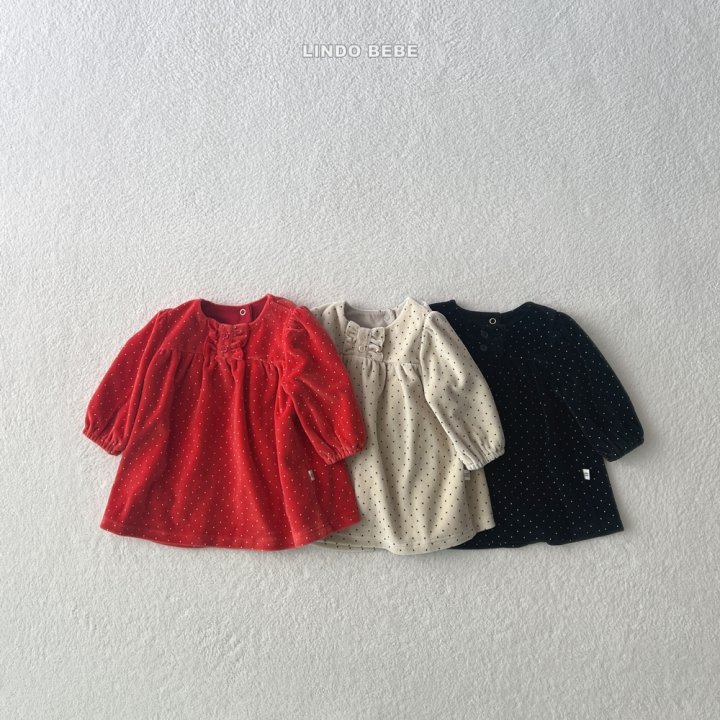 Lindo - Korean Baby Fashion - #babygirlfashion - Bebe Dot Velvet One-piece