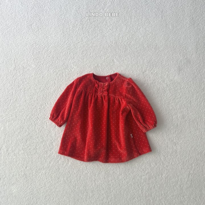 Lindo - Korean Baby Fashion - #babyoninstagram - Bebe Dot Velvet One-piece - 3
