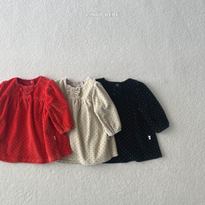 Lindo - Korean Baby Fashion - #babyoutfit - Bebe Dot Velvet One-piece - 6