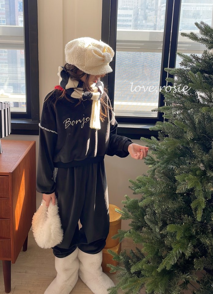 Love Rosie - Korean Children Fashion - #fashionkids - Bonjour Velvet Fleece Set - 3