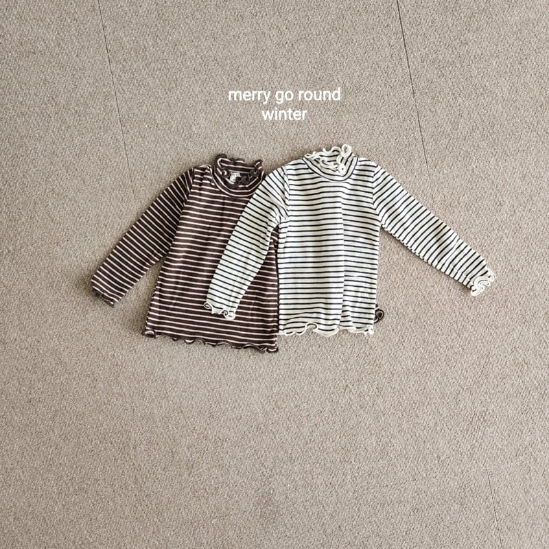 Merry Go Round - Korean Children Fashion - #fashionkids - Stripe Half Turtleneck Tee