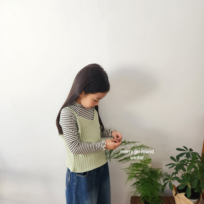 Merry Go Round - Korean Children Fashion - #stylishchildhood - Stripe Half Turtleneck Tee - 12