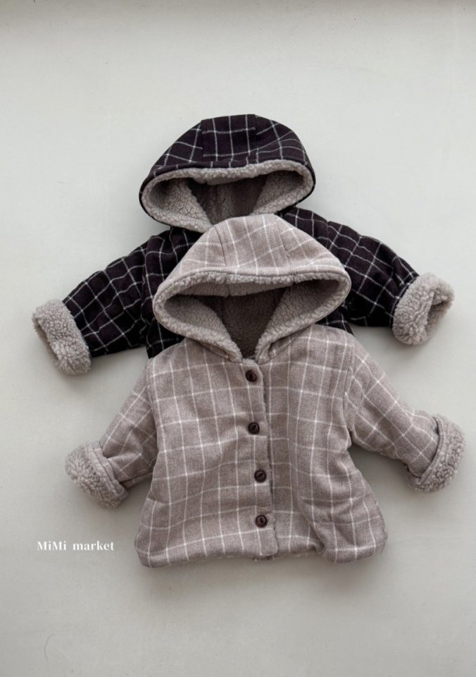 Mimi Market - Korean Baby Fashion - #babyfashion - Check Fleece Hoodie